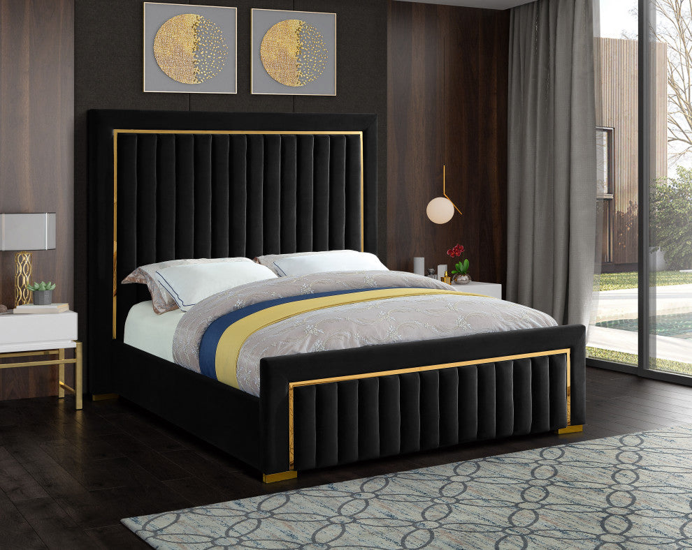 Dolce Velvet Upholstered Bed, Black, King