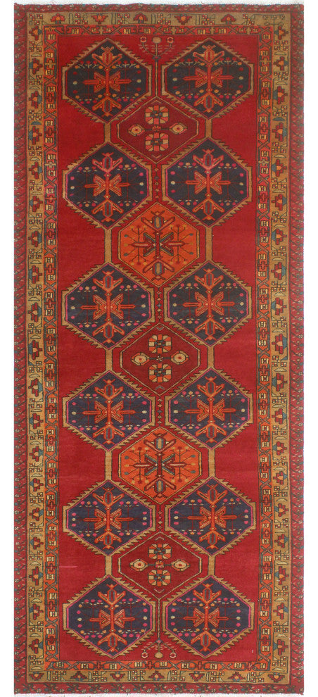 Fine Vintage Distressed Ghafaar Red/Beige Runner, 4'1x10'2