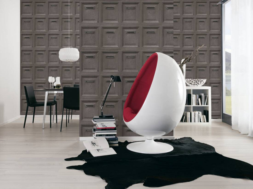 Loft Nature Textured Wallpaper, Numbered Post Boxes, Black Brown, Sample