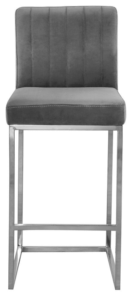 Giselle Velvet Counter Stool, Gray, Chrome Base