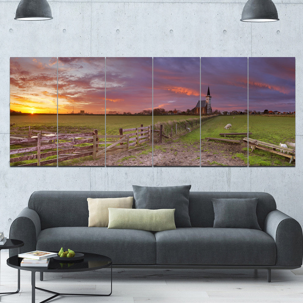 Church of Den Hoorn on Texel Island, Landscape Canvas Print, 70"x28", 6 Panels