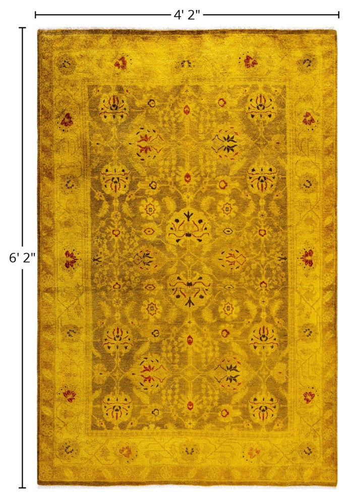 Overdyed One-of-a-Kind Hand-Knotted Area Rug Gold, 4' 2" x 6' 2"