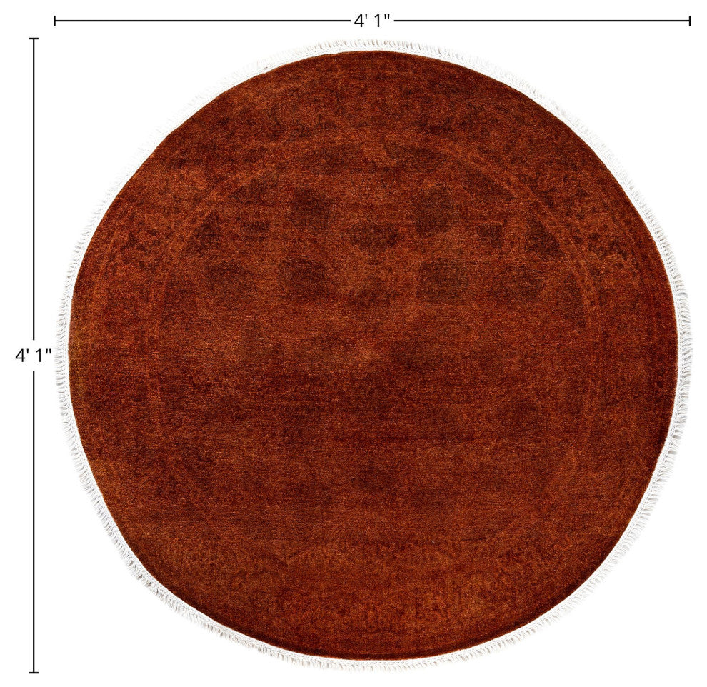 Overdyed One-of-a-Kind Hand-Knotted Area Rug Orange, 4' 1" x 4' 1"