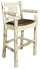 Captain's Barstool, Clear Lacquer Finish With Upholstered Seat, Saddle Pattern