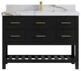 Parker 48" Single Sink Bath Vanity, Black 2" Calacatta Gold