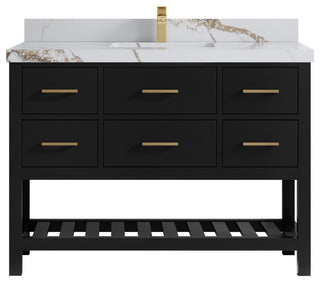 Parker 48" Single Sink Bath Vanity, Black 2" Calacatta Gold