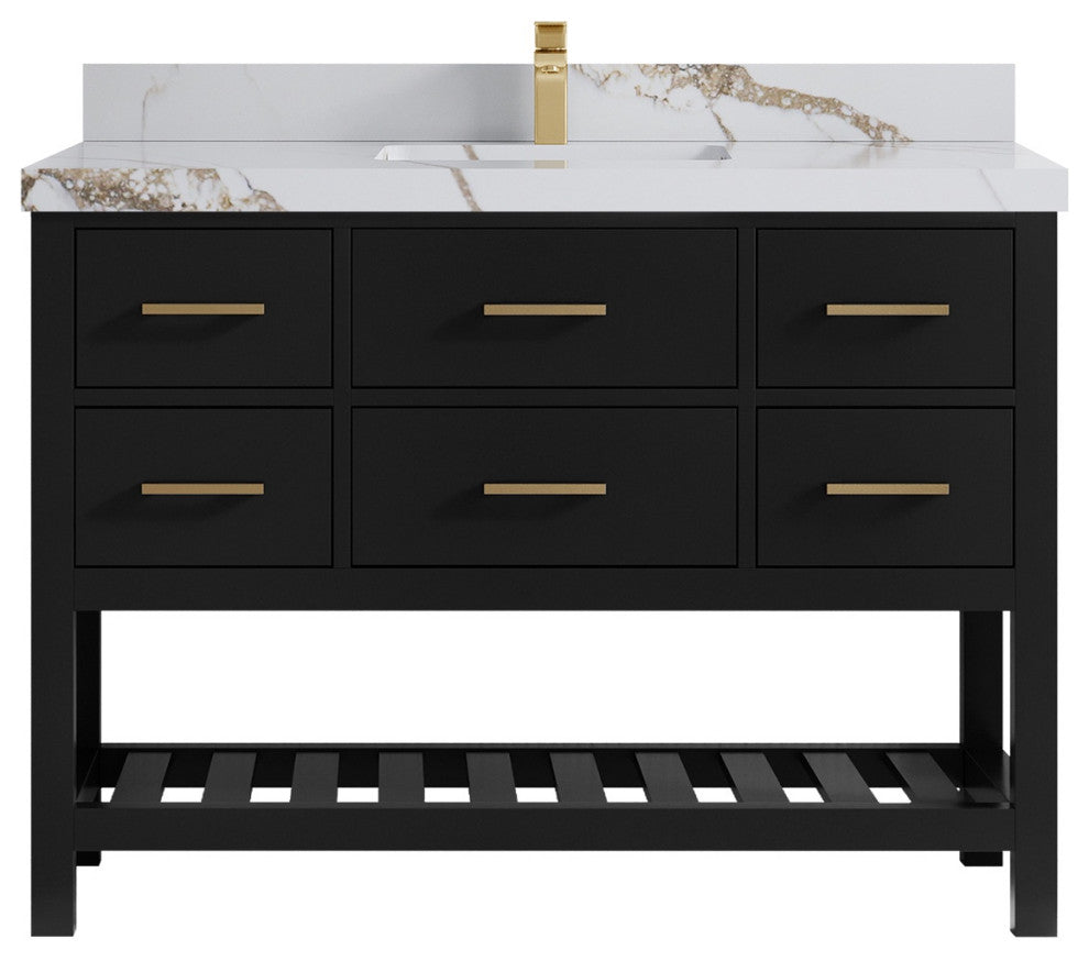Parker 48" Single Sink Bath Vanity, Black 2" Calacatta Gold