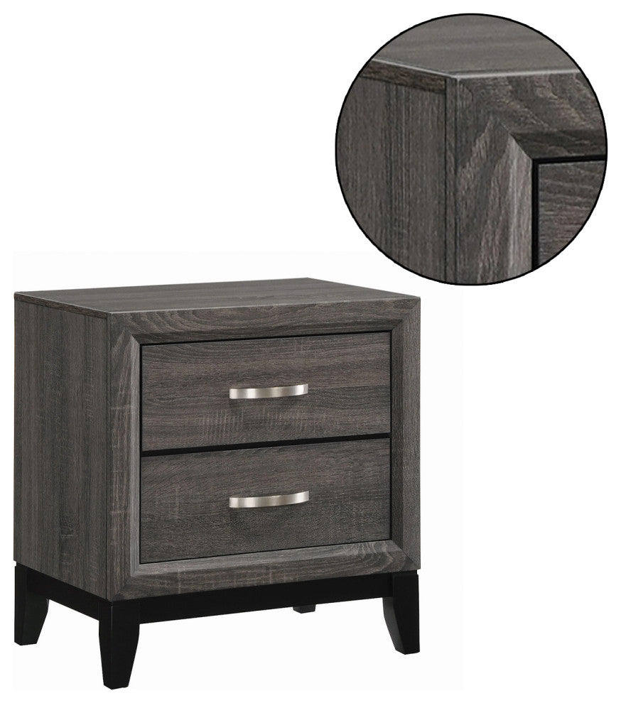 2 Drawers Nightstand, Gray Oak And Black
