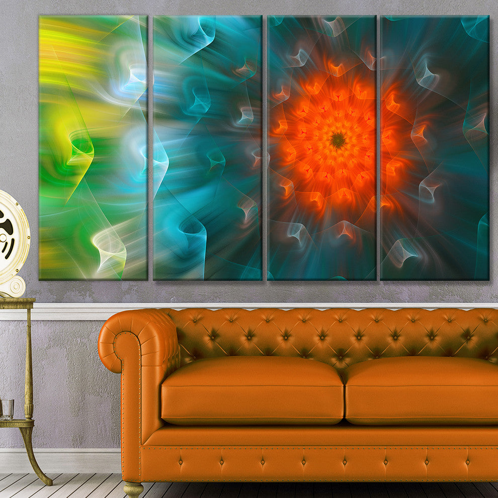 Multi Color Fractal Petals Dandelion, Floral Canvas Art Print, 48"x28", 4 Panels