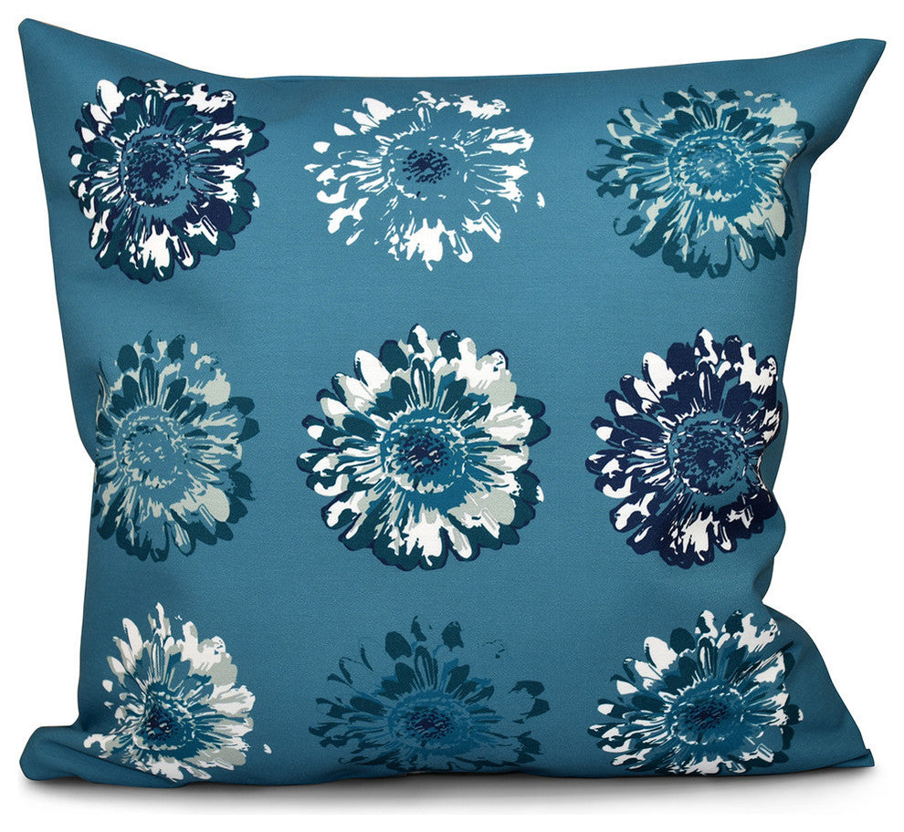 Gypsy Floral 2, Floral Print Pillow, Blue, 26"x26"