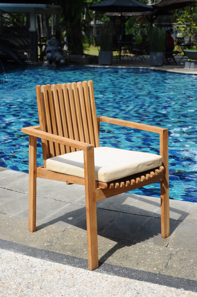 9-Piece Outdoor Teak Dining Set: 86" Rectangle Table, 8 Clip Stacking Arm Chairs