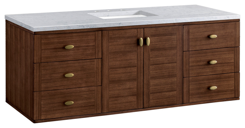 Amberly 30" Single Vanity, Mid-Century Walnut, 60", Ethereal Noctis, Three-Hole
