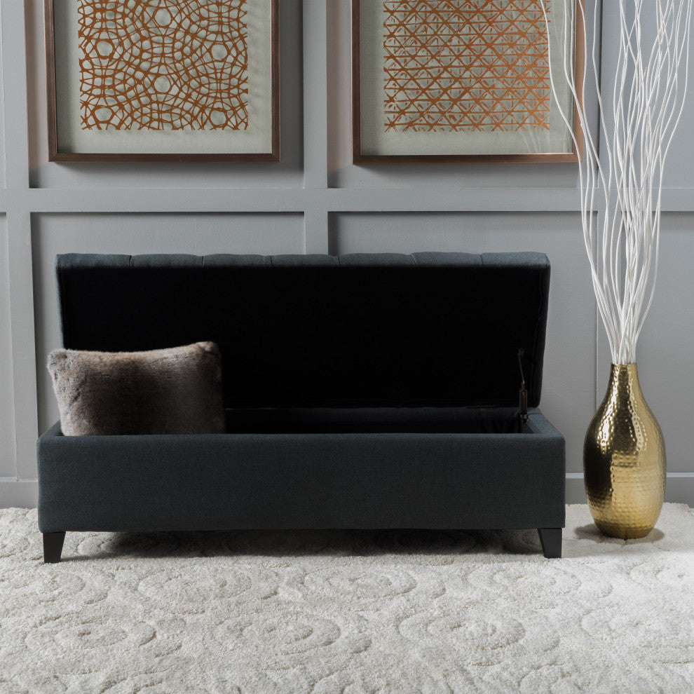 GDF Studio Ottilie Contemporary Button-Tufted Storage Ottoman Bench, Dark Gray/Dark Brown