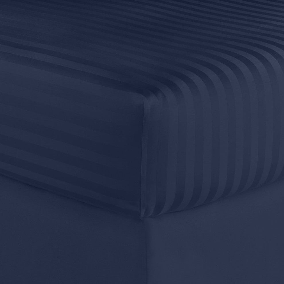 600 Thread Count 100% Cotton Stripe Sheet Set, Navy, Twin