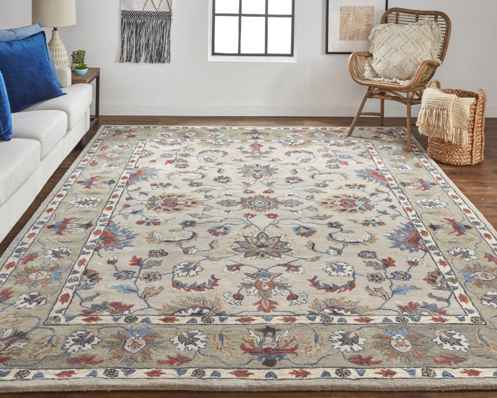 Weave & Wander Mattias Persian Rug, Stone Gray/Red/Blue, 4' X 6'