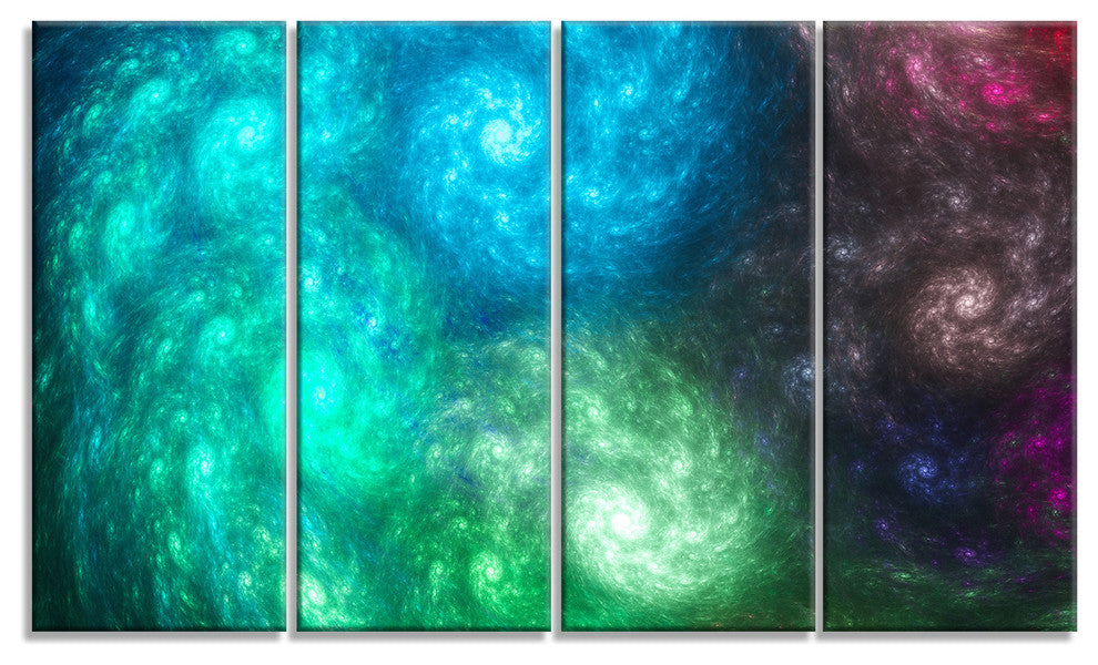 Colorful Rotating Fractal Galaxies, Abstract Wall Art Canvas, 48"x28", 4 Panels