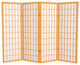 4' Tall Window Pane Shoji Screen, Honey, 4 Panels