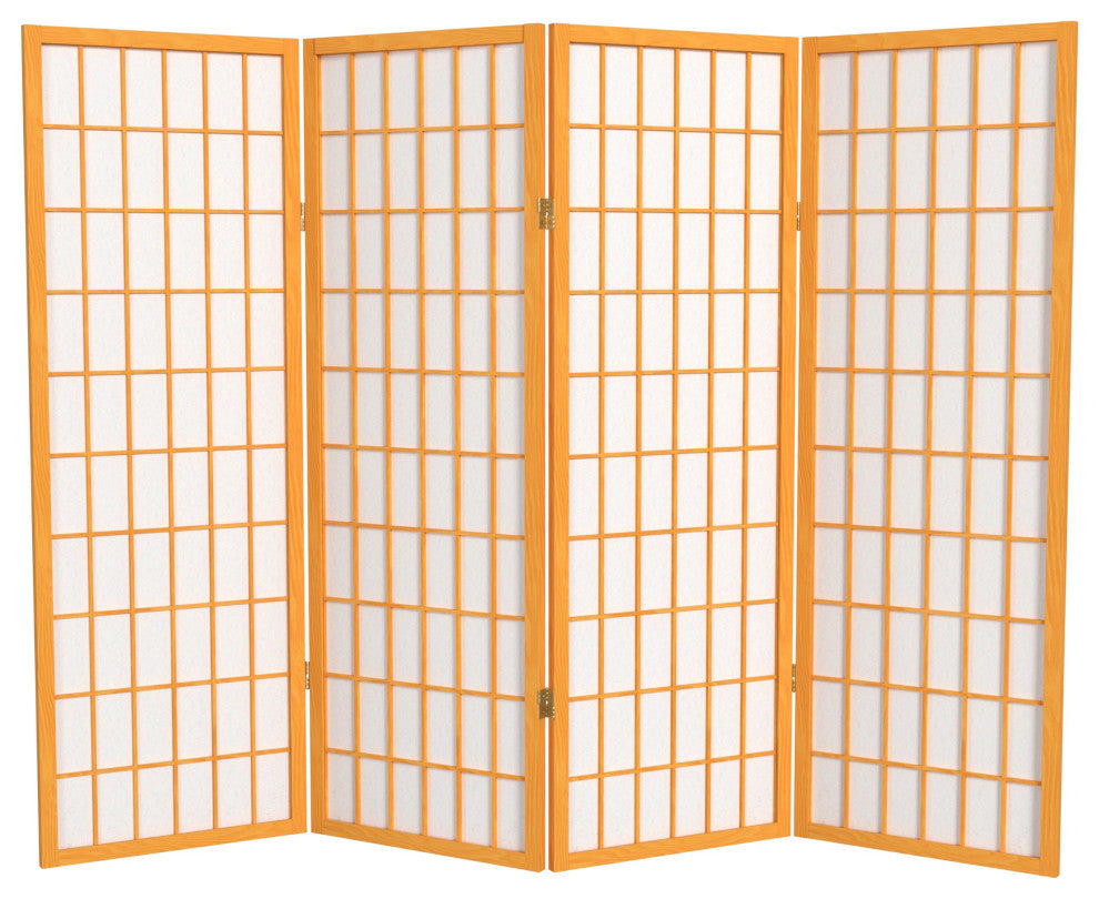 4' Tall Window Pane Shoji Screen, Honey, 4 Panels