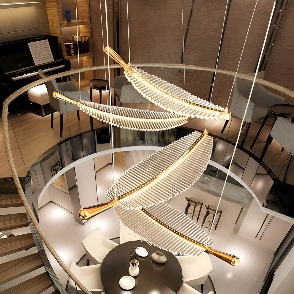 Cagnes-sur-Mer | Crystal Gold Leaves Pendant Chandelier, 4 Leaves