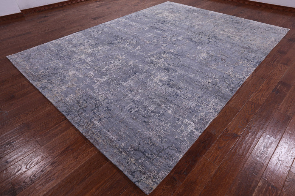 Wool and Silk Modern Hand-Knotted Rug 8' 11" X 12' 2" Q8649