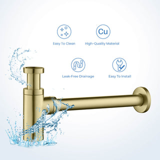 Kibi Bathroom Sink Decorative Round Bottle Trap, Brush Gold