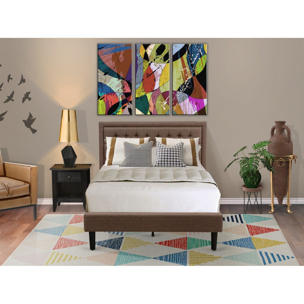2Pc Full Size Bed Set, 1 Platform Bed Frame Brown, 1 Night Stand