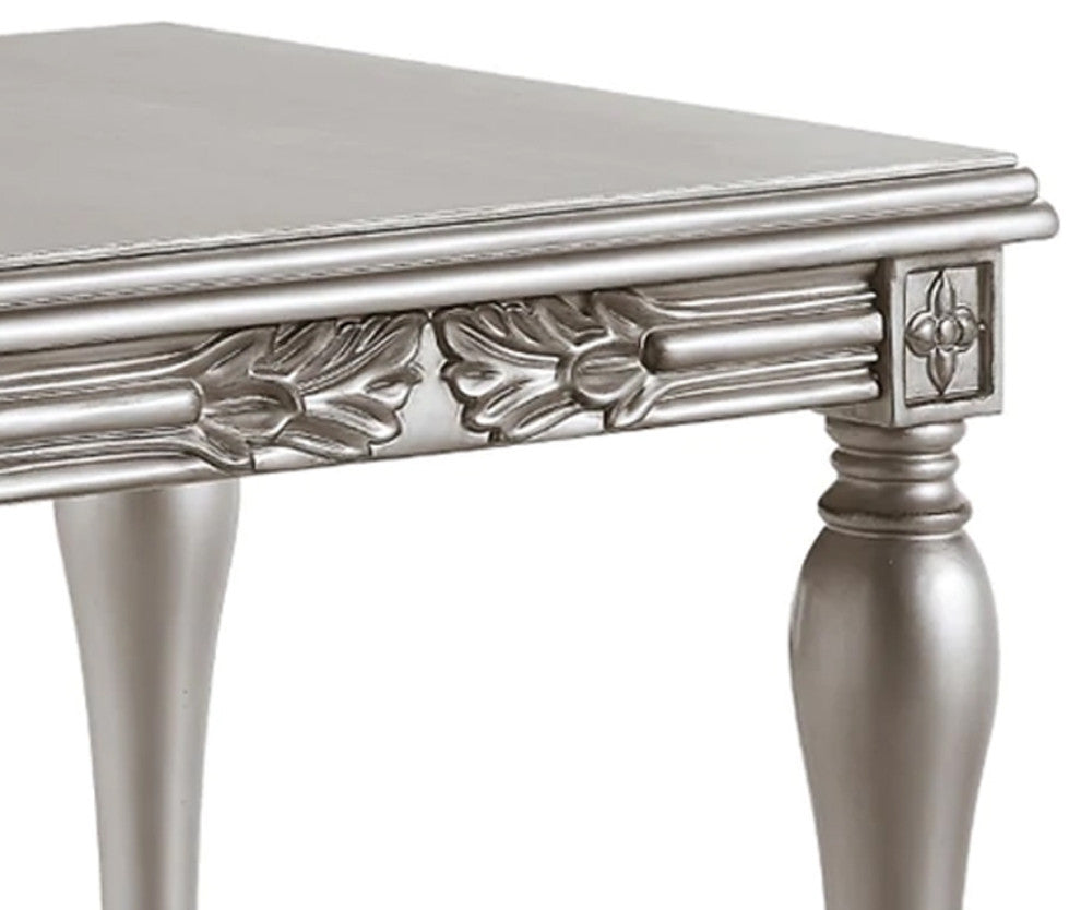 Benzara BM276228 28" Classic End Table, Square, Floral Trim, Wood, Silver