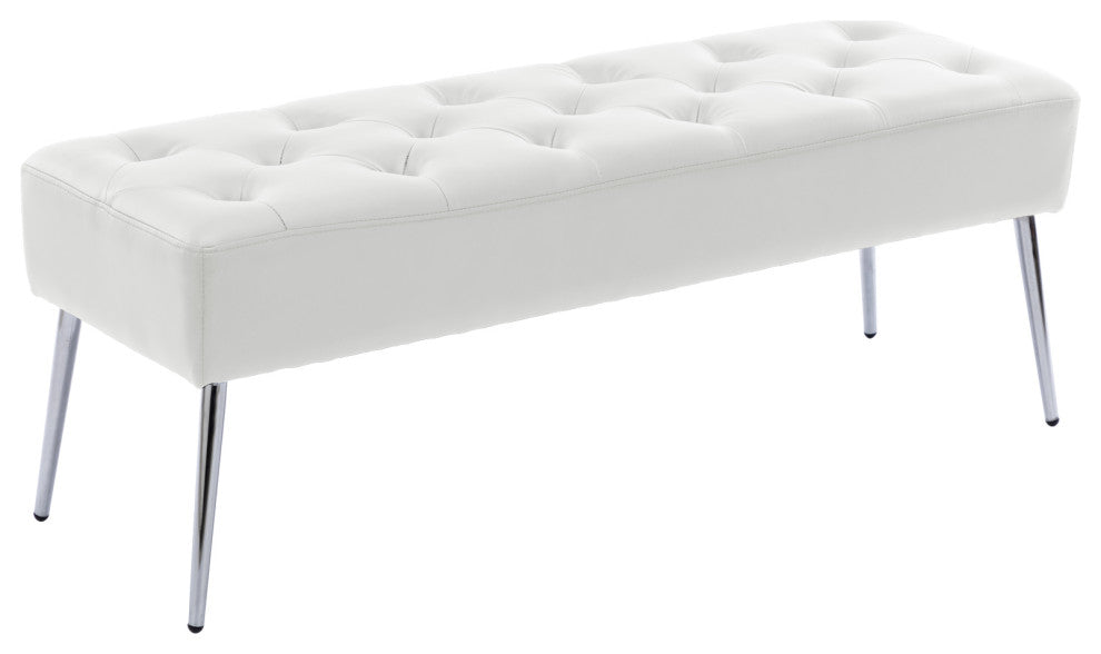 Button Tufts Bedroom Bench, White-Pu Leather