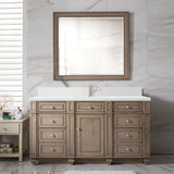 Bristol 60" Single Vanity Whitewashed Walnut, 1-Hole White Quartz, Backsplash
