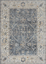 Brandy Rustic Border Low-Pile Machine-Washable Rug, Dark Gray/Cream 5x8