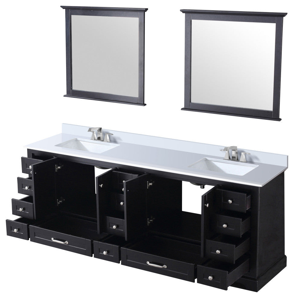 Dukes 84" Espresso Double Square Sink Vanity with Quartz Top, With Mirror and Fa