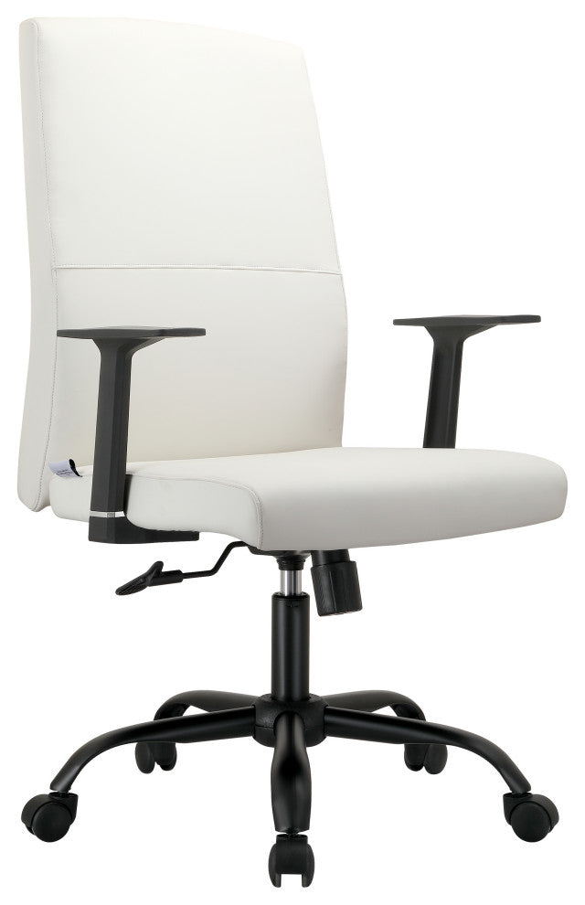 LeisureMod Evander Leather Office Chair With Adjustable Height, White