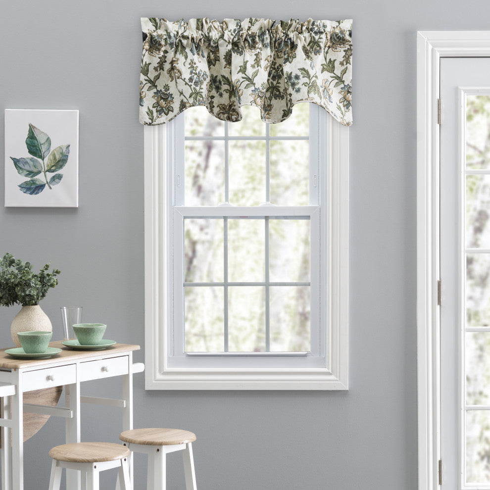 Madison Floral 58"x15" Lined Scallop Valance, Blue