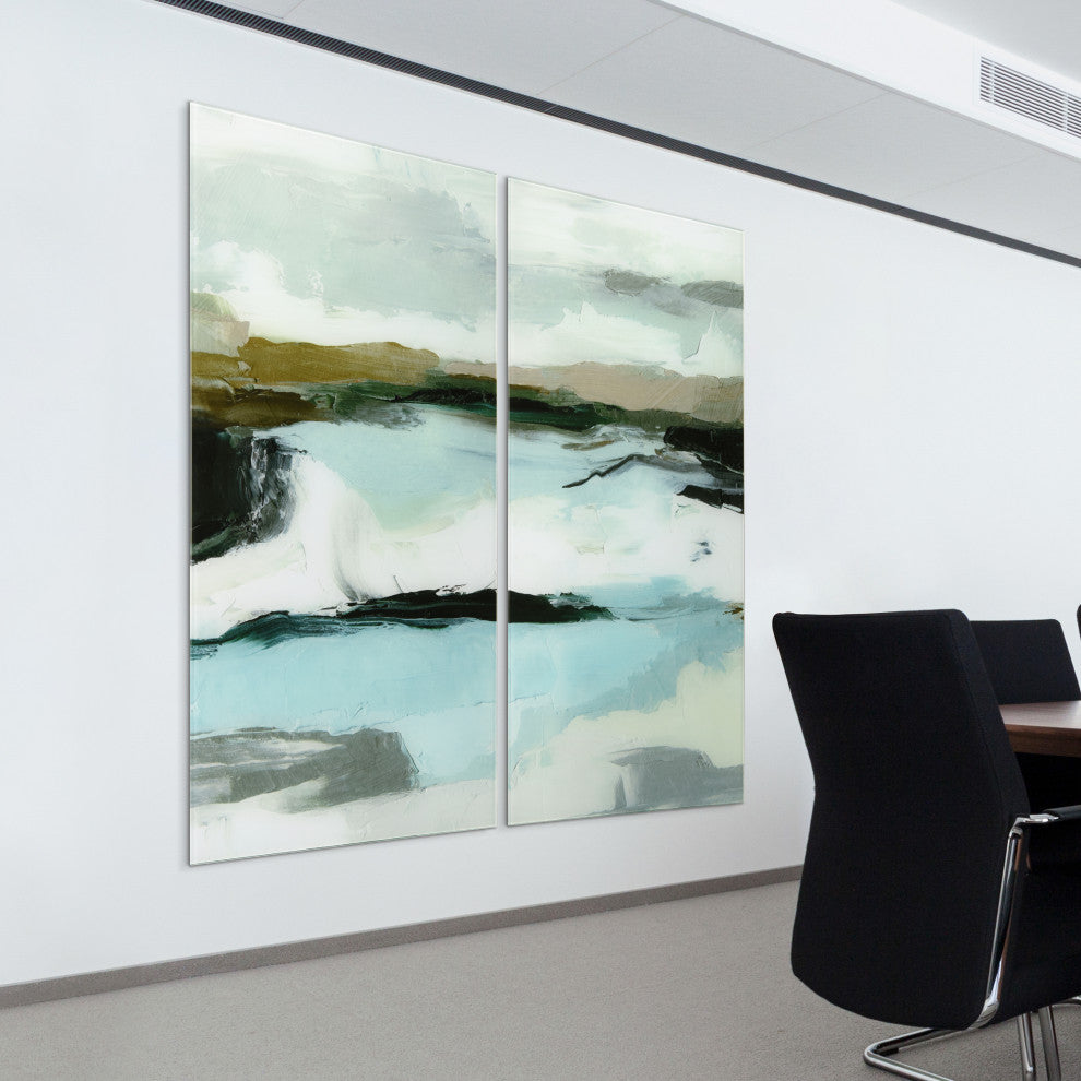 Textured Ocean Tide Frameless Free Floating Tempered Glass Graphic Wall Art Set