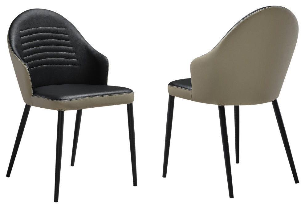 Rocco Upholstered Dining Chair, Taupe Gray and Black Faux Leather Set of 2