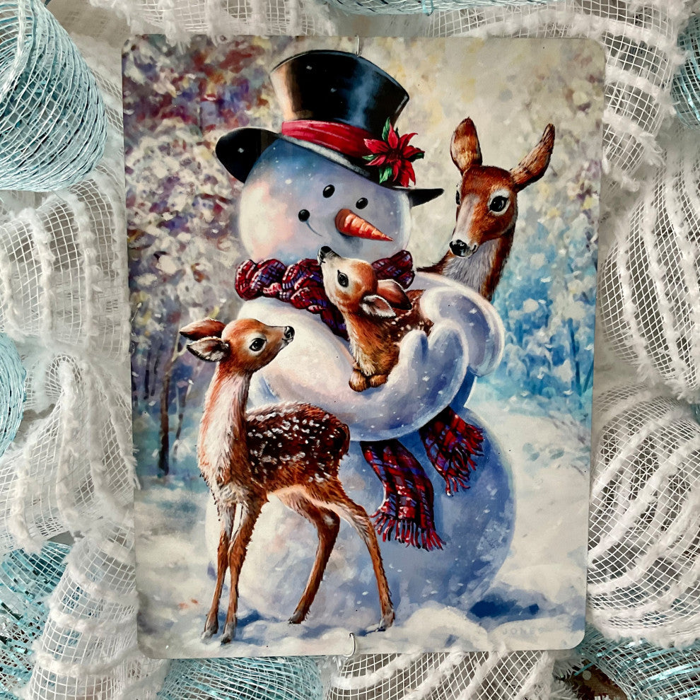 Cuddling Snowman Handmade Winter Wreath Deco Mesh