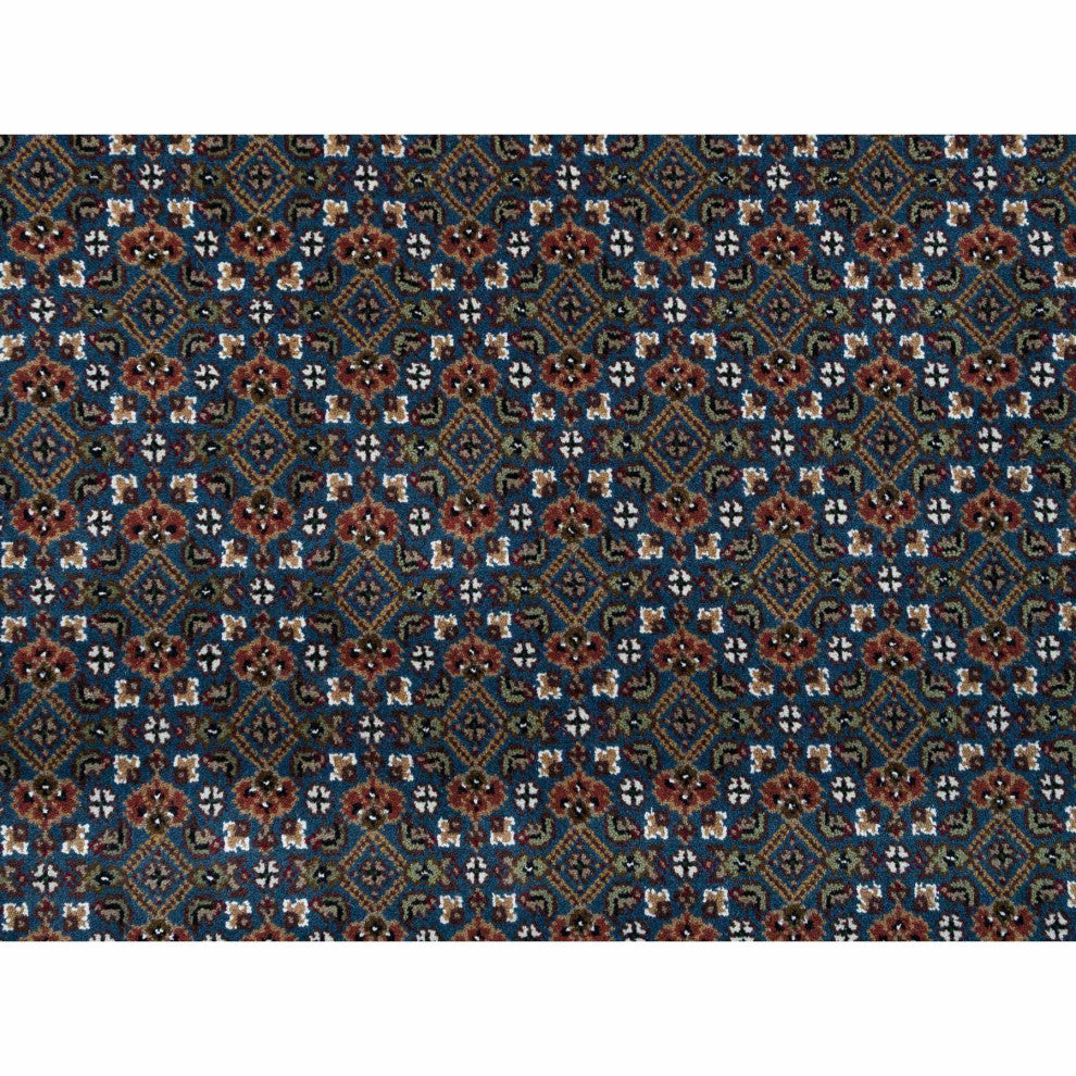 Mavericks Blue Herrita Design 100% Wool 175 KPSI Hand Knotted Rug, 8'x10'4"