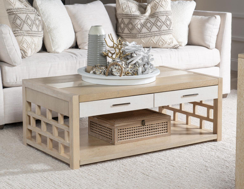 Biscayne Rectangle Cocktail Table With Travertine Insert