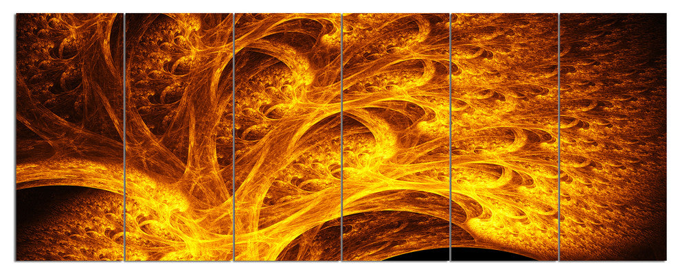 Magical Yellow Psychedelic Tree, Abstract Art on Canvas, 70"x28", 6 Panels