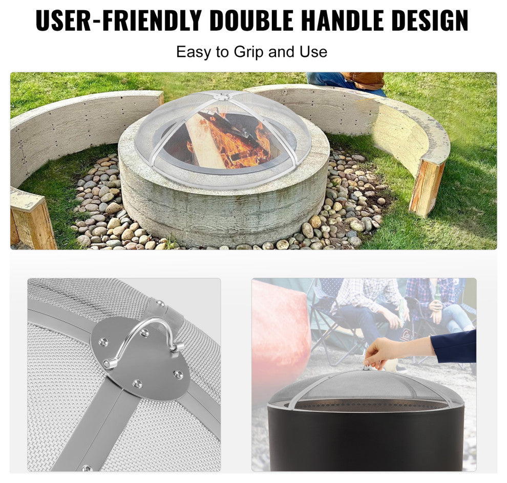 VEVOR 36" Round Firepit Spark Screen Cover Lid Stainless Steel Wood Burning