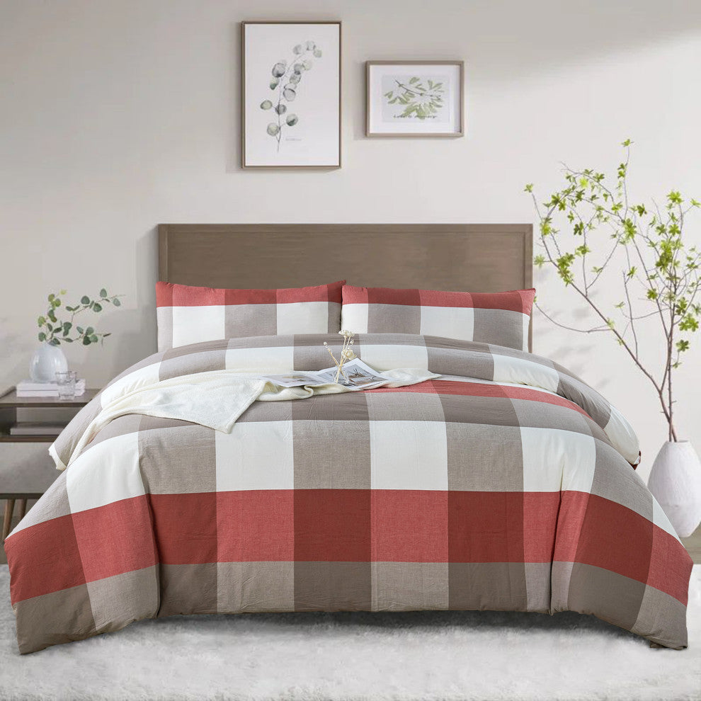 Buffalo Washed Cotton 3-Piece Duvet Set, Cherry, Queen