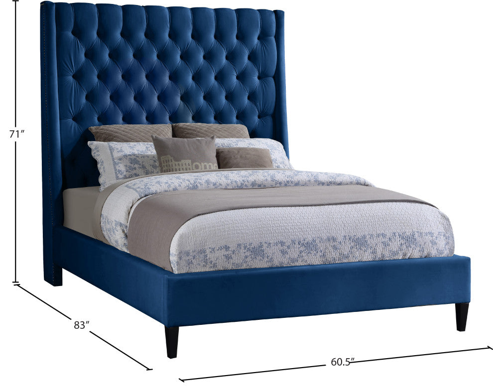 Fritz Velvet Upholstered Bed, Navy, Full
