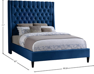 Fritz Velvet Upholstered Bed, Navy, Full