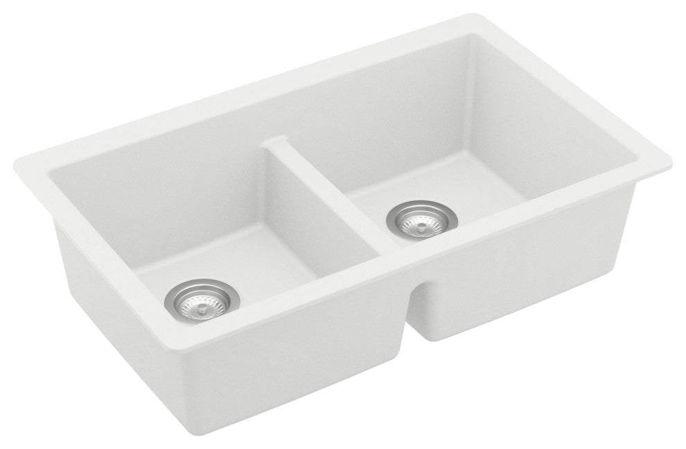 Karran 32" Undermount Double Bowl 50/50 Quartz Kitchen Sink Kit, White
