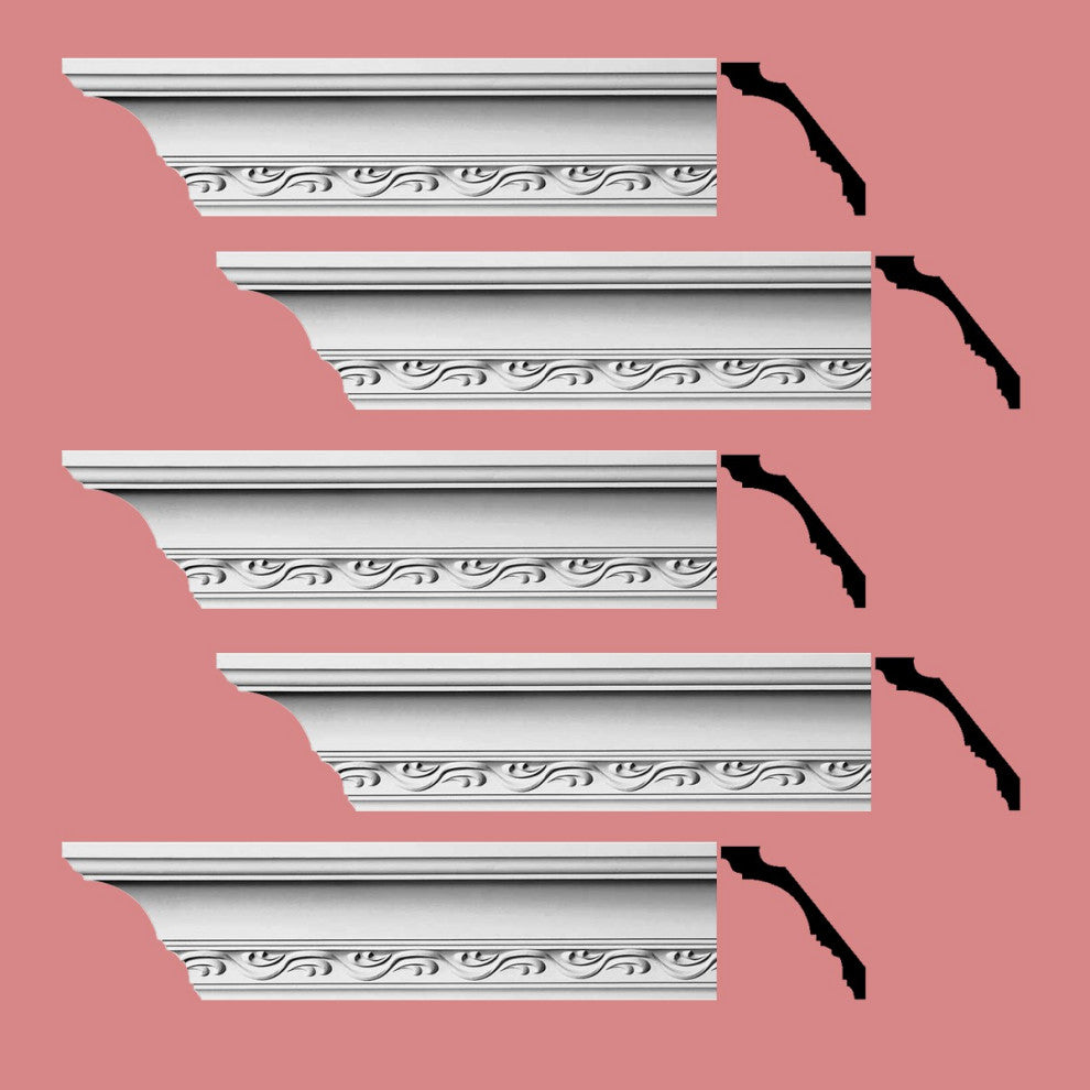 Cornice White Urethane Capucina Ornate Design 5 Pieces Totaling 475" Length