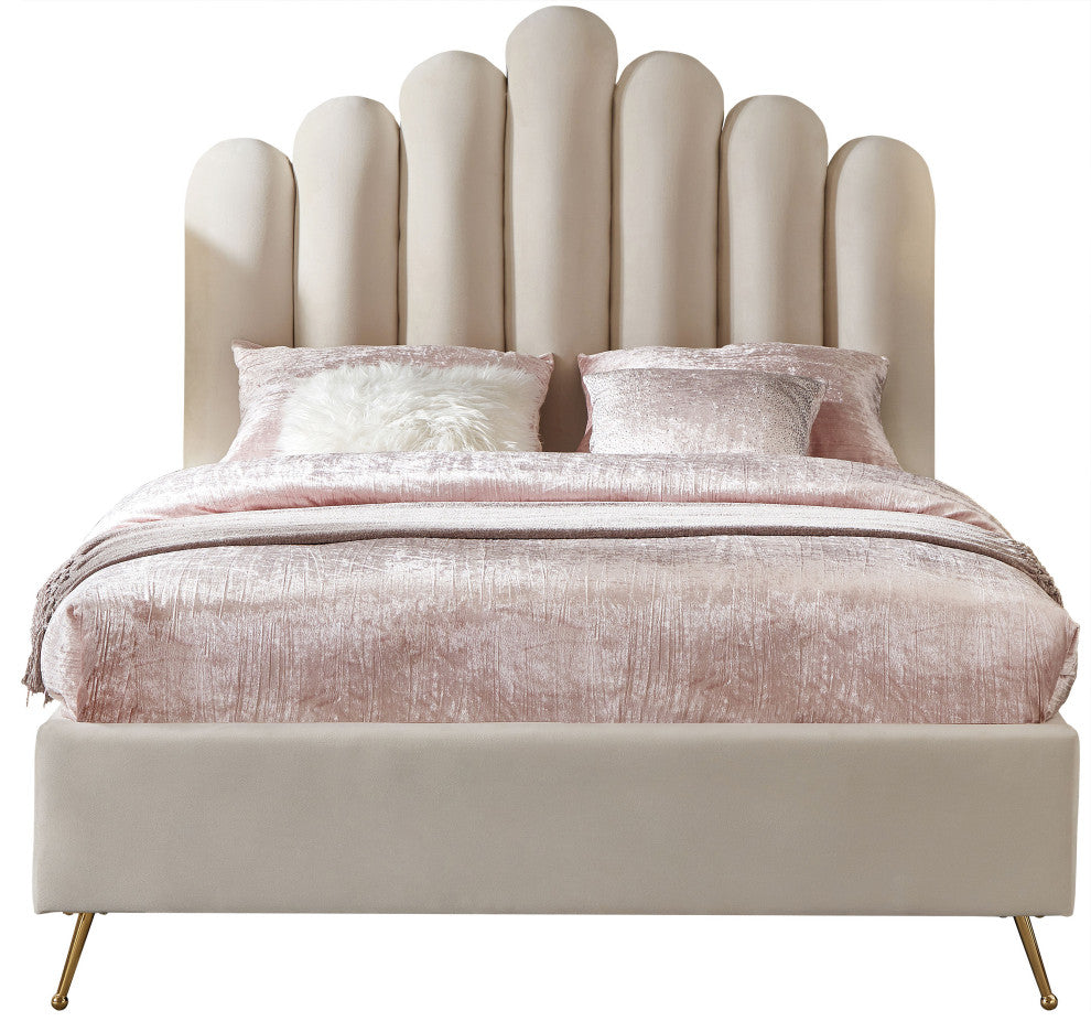 Lily Velvet Bed, Cream, Full