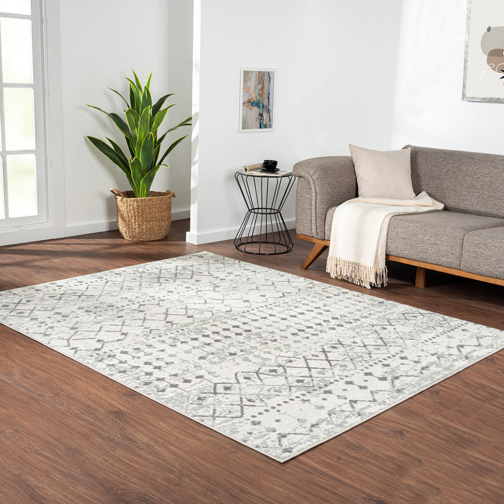 Hannah Moroccan Area Rug/Runner, Cream White, 3' x 8' Runner