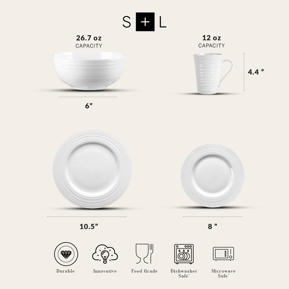 Stone Lain Eleanor Bone China 32 Piece Dinnerware Set, White