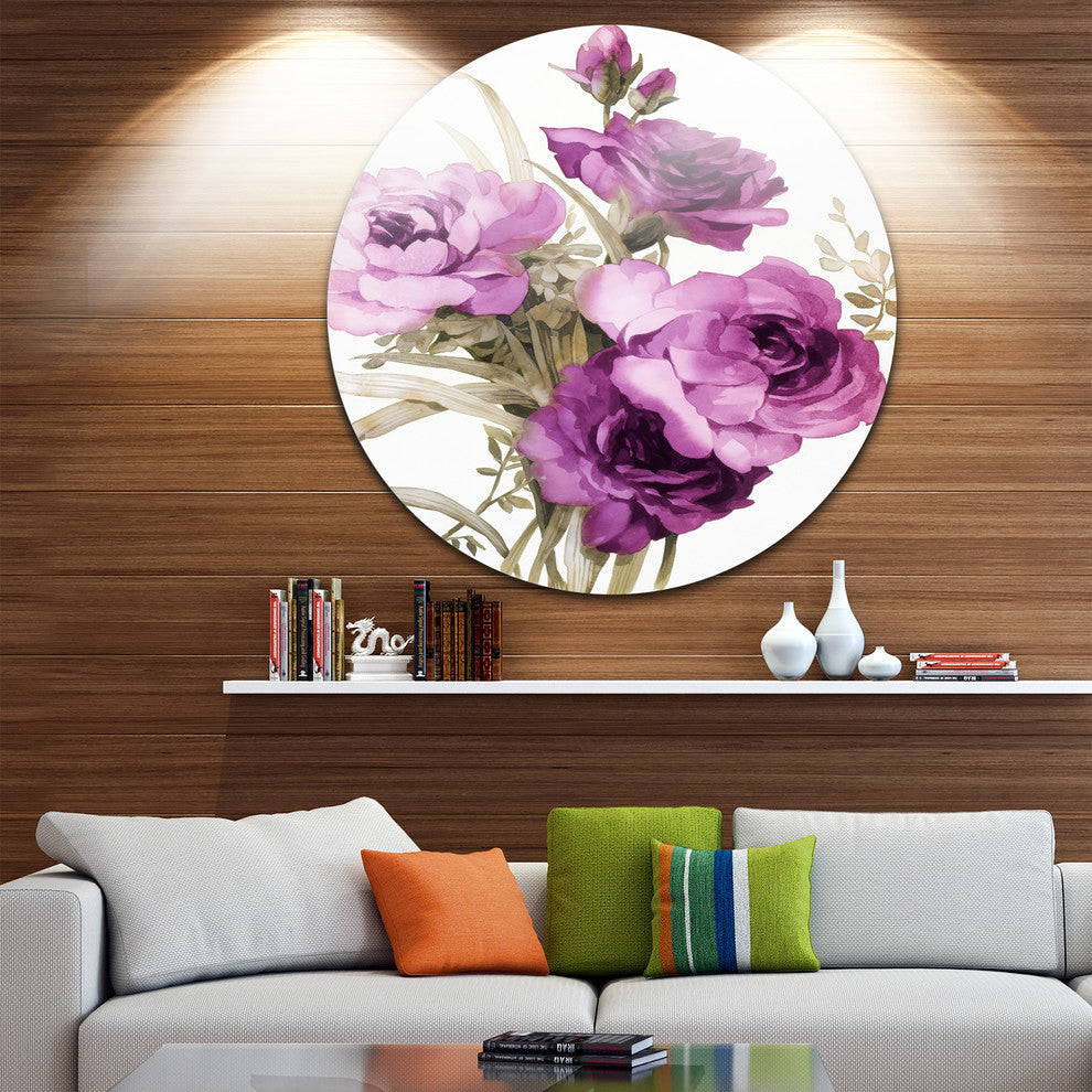 Bunch Of Purple Flowers, Floral Disc Metal Artwork, 11"