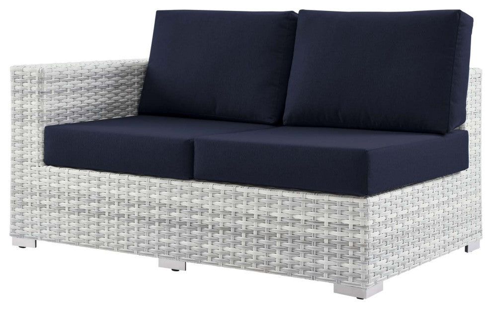 Lounge Sectional Sofa Chair Set, Rattan, Wicker, Gray Blue Navy, Outdoor